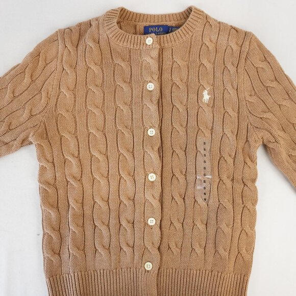 Polo Ralph Lauren Cable Knit Cotton Cardigan in Camel Brown Size Small - NWT - Picture 3 of 9